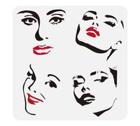 FINGERINSPIRE Stencil per Espressione Femminile 30x30cm Stencil per Pittura Profilo Viso Ragazza Disegno Viso Donna Stencil Modelli Riutilizzabili per Viso Close-Up per Piastrelle Pavimenti Mobili