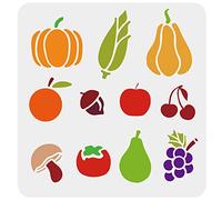 FINGERINSPIRE Stencil per frutta e verdura, 30 x 30 cm, in plastica, arancione, mela, ciliegia, uva, pera, zucca, mais, ghianda, pomodori, funghi, stencil riutilizzabili per dipingere su legno