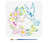 FINGERINSPIRE Stencil per Ghirlanda di Colibrì per Dipingere 30x30cm con Pennello Moo di Disegno con Motivo di Colibrì Scavato Moo di Ghirlanda di Fiori In Plastica PET Moo A Tema Animale