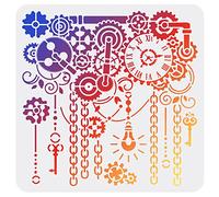 FINGERINSPIRE Stencil per ingranaggi, 30 x 30 cm, per orologio da pittura, in plastica, con chiavi e motivo a ingranaggi, stencil Steampunk, fai da te, per dipingere su pareti in legno