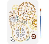 FINGERINSPIRE Stencil per Orologio con Ingranaggi con Pennello Da 29.7x21cm Stencil con Motivo A Ingranaggi Steampunk Stencil per Orologio Creativo Stencil per Decorazione di Ingranaggi Retrò Temi
