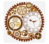 FINGERINSPIRE Stencil per pittura a cerchio con ingranaggi, 30 x 30 cm, riutilizzabile, motivo orologio cyborgpunk, modello da disegno fai da te, vintage, decorazione per orologio, stencil per