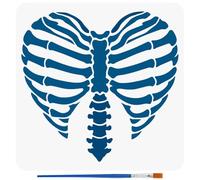 FINGERINSPIRE Stencil per Pittura A Forma di Costole di Teschio con Pennello, 30x30cm Modello per Disegno A Forma di Cuore di Costole di Scheletro Tema Teschio Stencil per Decorazione di Halloween