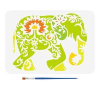 FINGERINSPIRE Stencil per Pittura A Forma di Elefante Mandala Da 21x29.7cm con Pennello Moo con Motivo A Forma di Elefante Cavo Stencil Riutilizzabile con Fiori e Viti Moo con Tema Animale