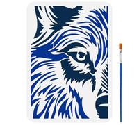 FINGERINSPIRE Stencil per Pittura a Forma di Lupo Che fa Capolino con Pennello 29.7x21cm Stencil di Disegno a Forma di Testa di Lupo Tema Animale Stencils per Pittura su Pareti Tessuti e Mobili