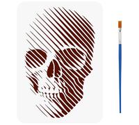 FINGERINSPIRE Stencil per Pittura A Scheletro Lineare 3D con Pennello 21x29.7cm Modello di Disegno Tridimensionale del Teschio Tema Teschio Stencil per Decorazioni di Halloween per Pittura su Legno