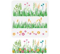 FINGERINSPIRE Stencil per pittura a strati di erba, 30 x 30 cm, riutilizzabile, modello per disegno di fiori selvatici, fai da te, arte con canna, erba, decorazione, stencil per pittura su legno,