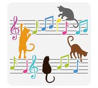 FINGERINSPIRE Stencil per pittura a tema musicale, 30 x 30 cm, motivo gatto musicale, per pittura su parete, mobili in legno, decorazione fai da te per la casa
