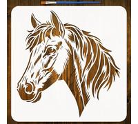 FINGERINSPIRE Stencil per Pittura a Testa di Cavallo Realistica con Pennello, 30x30cm Modello per Disegno a Testa di Cavallo Stencil per Animali Realistici Modello a Tema Animale per Decorazione