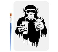 FINGERINSPIRE Stencil per Pittura Banksy Scimpanzé 21x29.7cm Moo di Graffiti con Pennello