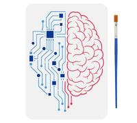 FINGERINSPIRE Stencil per Pittura Cervello Elettronico con Pennello 29.7x21cm Stencils Circuito Stencil Cervello Modello PET Temi Fantascienza Modello PET per Pittura su Legno Pavimento Piastrella