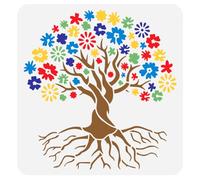 FINGERINSPIRE Stencil per pittura con albero della vita, 30 x 30 cm, riutilizzabile, motivo albero della vita, modello di disegno con piante e albero floreale, decorazione a tema stencil per dipingere
