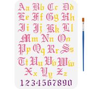 FINGERINSPIRE Stencil per Pittura con Alfabeto Inglese Antico con 1 pennello In Plastica Da 21x29.7cm Lettere e Numeri Riutilizzabili Motivo Stencil per Calligrafia Stencil per Pittura su Legno