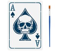 FINGERINSPIRE Stencil per Pittura con Carte da Gioco con Pennello, 29.7x21cm Picche Un Modello di Disegno Scheletri Stencil per Decorazione Fai da Te per Pittura su Legno Parete Tessuto Mobili