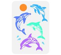 FINGERINSPIRE Stencil per pittura con delfini, 29,7 x 21 cm, riutilizzabile, 4 stili, creature marine, delfini, luna, disegno, fai da te, estate, oceano, decorazione, stencil per dipingere su legno,