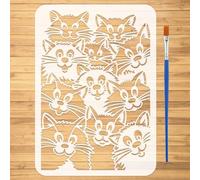 FINGERINSPIRE Stencil per Pittura con Diverse Combinazioni di Volti di Gatto con Pennello 29.7x21cm Stencils di Gatto Carino Stencil a Tema Animale Riutilizzabili per Dipingere su Parete Legno Mobili