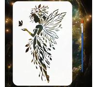 FINGERINSPIRE Stencil per Pittura con Fate Elfi e Pennello 21x29.7cm Modello per Disegno di Fiori e Farfalle Modello Riutilizzabile A4 Stencil con Motivo di Elfi Tema Fantasy per la Decorazione