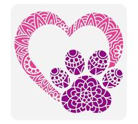 FINGERINSPIRE Stencil per pittura con impronta di cuore, 30 x 30 cm, in plastica PET con motivo a cuore, stencil per dipingere impronte scavate con impronte di zampe, modello di disegno riutilizzabile