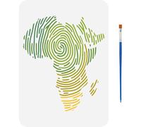 FINGERINSPIRE Stencil per Pittura con Mappa 'Africa con 1 pennello In Plastica Da 21x29.7cm Riutilizzabile Moo di Disegno con Mappa Africana Motivo A Linee Artistiche Stencil per Pittura su Legno