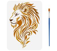 FINGERINSPIRE Stencil per Pittura con Motivo A Leone con Pennello 21x29.7cm in Plastica PET Modello per Disegno con Motivo A Testa di Leone Stencil Decorativo A Tema Animale Cavo per Pittura su Legno