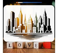FINGERINSPIRE Stencil per Pittura con Skyline della Città con Pennello, 21x29.7cm Stencil di Disegno di Un Modello di Edificio Stencils di Disegno di Un Lago in Plastica per Decorazioni su Legno