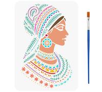 FINGERINSPIRE Stencil per Pittura di Bellezza Araba con Pennello 21x29.7cm Modello di Disegno di Donna Araba Tema Donna Stencil Fai Da Te per Pittura su Legno, Pareti, Tessuti e Mobili