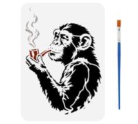 FINGERINSPIRE Stencil per Pittura di Gorilla Fumante con Pennello, 21x29.7cm Riutilizzabile Stencil per Disegno di Gorilla di Banksy Stencils per Pipa da Fumo in Plastica PET per la Decorazione