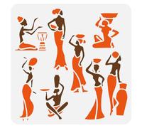 FINGERINSPIRE Stencil per Pittura Donna Africana 30x30cm Riutilizzabile Silhouette Donna Nera Modello Stencil Donna Tribale Africana per Dipingere su Legno Tela Mobili Da Parete Decor per La Casa DIY