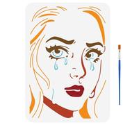 FINGERINSPIRE Stencil per Pittura Donna In Lacrime 21x29.7cm Stencil Ritratto Donna con 1 pennelli In Plastica Moo Moo Volto Donna per Pittura su Parete Mobili In Legno Decorazione Fai Da Te per La