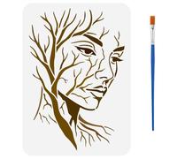 FINGERINSPIRE Stencil per Pittura Facciale a Forma di Ramo di Albero con Pennello, 21x29.7cm Stencil per Pittura Facciale Scavati Modello per Disegno dei Contorni del Viso per Lavori Artigianali