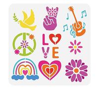 FINGERINSPIRE Stencil per pittura hip hop, 30 x 30 cm, motivo chitarra nota musicale e colomba della pace, cuore arcobaleno, amore, decorazione per pareti e pavimenti
