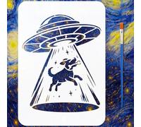 FINGERINSPIRE Stencil per Pittura Motivo UFO con Cane con Pennello, 29.7x21cm Stencil di Plastica Riutilizzabile UFO Pianeta Spazio Stencils Astronave Aliena per Dipingere su Legno, Parete e Tessuto