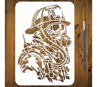 FINGERINSPIRE Stencil per Pompieri con Pennello, 29.7x21cm Stencil per Ritratti di Pompieri in PET Temi Umani Modello in PET per Dipingere su Pavimenti in Legno Piastrelle Pareti Tessuto Mobili