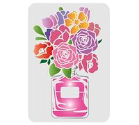 FINGERINSPIRE Stencil per vaso di fiori, 29,7 x 21 cm, stencil per pittura floreale in plastica, fiori e bottiglie di profumo, stencil per rose resuable per dipingere su pareti in legno