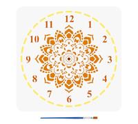 FINGERINSPIRE Stencil Quadrante Orologio Mandala con Pennello 30x30cm Quadrante Orologio Broccato Grande Stencil Stencil Orologio Fiore Mandala Stencil Orologio Floreale Tema Stencil