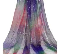 FINGERINSPIRE Tessuto di pizzo in tulle, 1,82 x 1,6 m, arcobaleno, garza scintillante, in argento, a stelle, in tulle con brillantini, luna, paillettes, filo a rete fai da te