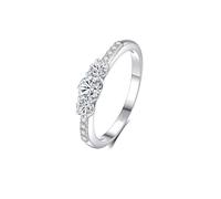 Fingerring Damen Set, Silber Ring Eleganter Dünner Ring mit Rundem Moissanit 4 mm 9K Weißgold Größe 62 (19.7)