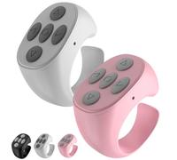 Fingertip Wireless Bluetooth Remote Control for iPhone, Scrolling Ring for Phone Camera, Smart Clicker Fingertips, Finger Tip Controller, Rechargeable Keyboard Hand App Page Turner(White+Pink)