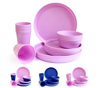 Fingey Set di 16 piatti in plastica, riutilizzabili, leggeri, adatti al microonde, senza BPA, lavabili in lavastoviglie, per 4 persone, colore: viola