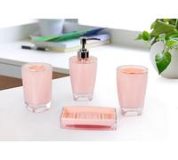 Fingey, set di 4 accessori da bagno in ceramica dal design moderno, con portasapone, portaspazzolino, dispenser di sapone e bicchiere per risciacquare Pink