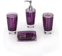 Fingey, set di 4 accessori da bagno in ceramica dal design moderno, con portasapone, portaspazzolino, dispenser di sapone e bicchiere per risciacquare Purple