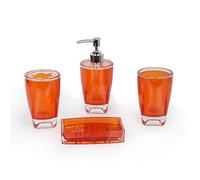 Fingey, set di 4 accessori da bagno in ceramica dal design moderno, con portasapone, portaspazzolino, dispenser di sapone e bicchiere per risciacquare Orange