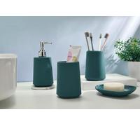 Fingey Set di accessori da bagno dal design moderno, 4 pezzi, portasapone, portaspazzolino, dispenser di sapone, tazza per risciacquo (verde acqua)