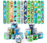 FINGOOO 24 braccialetti a schiaffo con animali per bambini, safari selvaggi a tema avventura, giocattolo, regalo, bomboniere, forniture per feste nella giungla