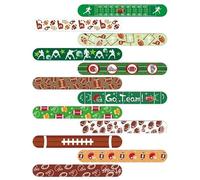 FINGOOO Set di 24 braccialetti a schiaffo a tema rugby con 12 design robusti, per feste di giorno e bambini, braccialetti a scatto