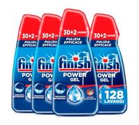 Finish Power Gel, Gel Detersivo per Lavastoviglie Liquido, 30+2 lavaggi, 600 ml, Freschezza Mediterranea, Pulizia Efficace, Azione Sgrassante (Confezione da 4)