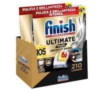 Finish Ultimate PLUS Infinity Shine Pastiglie Lavastoviglie al Limone, 210 Capsule con Scudo Protettivo contro lo Sporco e i Residui Incrostati