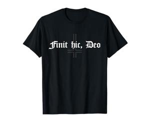 Finit hic Deo Croce Qui Dio finisce latino Maglietta