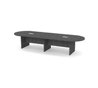 Finiture grigie 12 FT Moderna Executive Racetrack a forma di sala conferenze Tavolo Pannello Gambe Passacavi in legno Sala riunioni Ufficio 2 moduli dati di alimentazione Nero Riunioni Laminato ovale