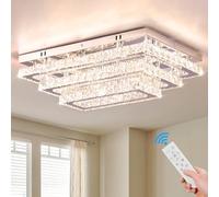 Finktonglan Plafoniera LED Cristallo Dimmerabile Rettangolare 50cm - Lampada da Soffitto Moderna 3 Livelli con Telecomando e APP, Acciaio Inox, Luce Regolabile per Soggiorno Camera Sala da Pranzo